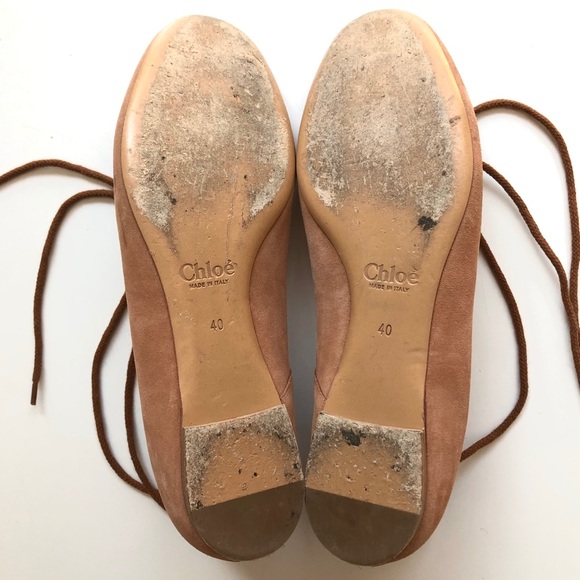 Chloé Brown Leather Suede Ankle Wrap Tie Up Flats - Picture 8 of 8